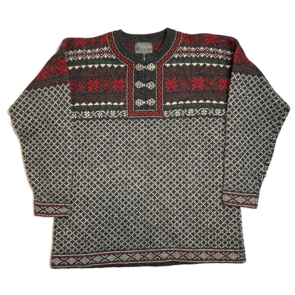 Squaw Valley Fair Isle Nordic Wool Cardigan Sweater Womens Medium PM Metal Clasp